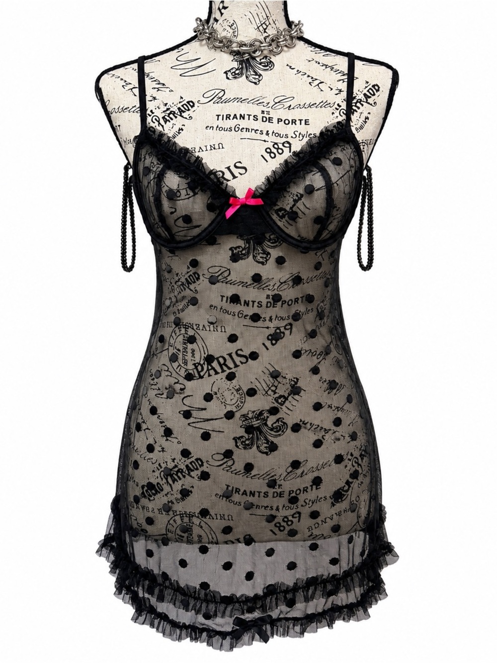 Apt. 9 Black Sheer Lace Chemise with Pink Accent